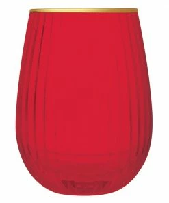 Wanderlust By Abby Red Beveled Stemless Wine Glass NEW