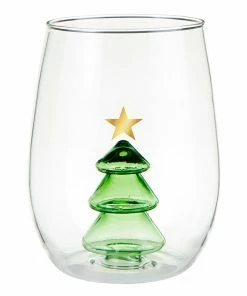Wanderlust By Abby Stemless Wine Glass With Christmas Tree Figurine