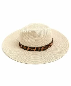Wanderlust By Abby NEW Leopard Trim Straw Hat