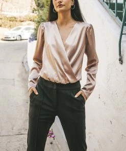 Wanderlust By Abby Chuki Long Sleeve Satin Bodysuit NEW