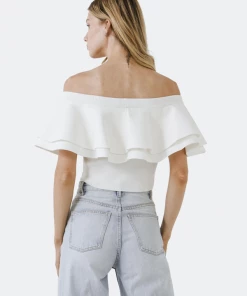 Wanderlust By Abby NEW Off Shoulder Ruffle Crop Top