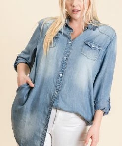 Wanderlust By Abby NEW Plus Size Denim Long Blouse