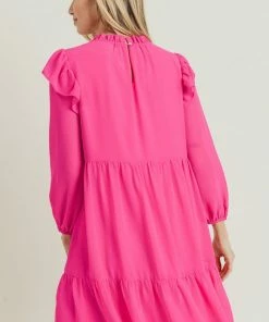 Wanderlust By Abby Long Sleeve Flowy Hot Pink Dress