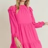 Wanderlust By Abby Long Sleeve Flowy Hot Pink Dress