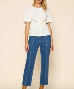 Wanderlust By Abby Off White Cross Detail Knit Jersey NEW