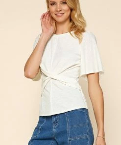 Wanderlust By Abby Off White Cross Detail Knit Jersey NEW