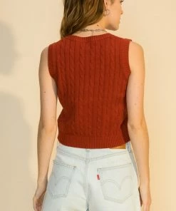 Wanderlust By Abby V Neck Cable Knit Crop Sweater Vest