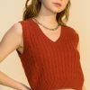 Wanderlust By Abby V Neck Cable Knit Crop Sweater Vest