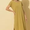 Wanderlust By Abby NEW Drop Shoulder Curved Raw Edge Hem Dress