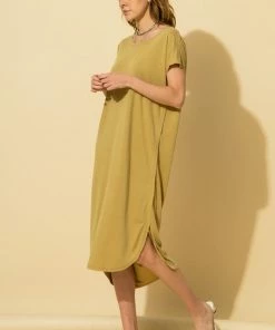 Wanderlust By Abby NEW Drop Shoulder Curved Raw Edge Hem Dress