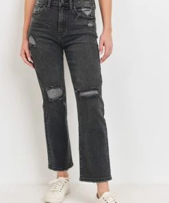 JBD Denim JBD Washed Black High Rise Destroyed Straight Jeans