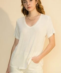 Wanderlust By Abby Wide V Neck Short Sleeve T Shirt