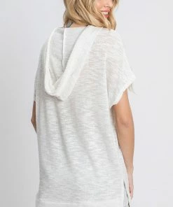 Wanderlust By Abby Plus Size Hooded Short Sleeve Top NEW