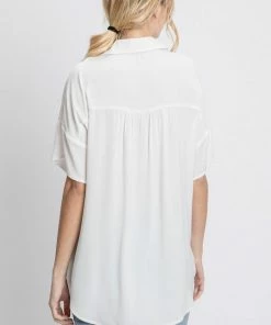 Wanderlust By Abby Collared White Button Down Flowy Top
