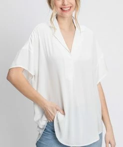 Wanderlust By Abby Collared White Button Down Flowy Top