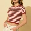 Wanderlust By Abby Stripe Lettuce Edge Crop Knit Top NEW