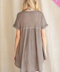 Wanderlust By Abby Mocha Plus Size Solid Knit Hi-Low Top