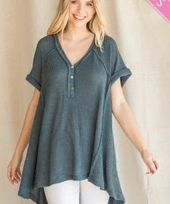 Wanderlust By Abby NEW Teal Blue Plus Size Solid Knit Hi-Low Top