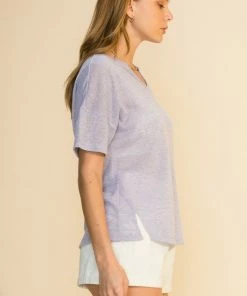 Wanderlust By Abby Notch Neck Split Hem Solid Tee