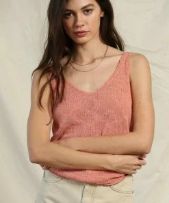 Wanderlust By Abby Sleeveless Knit Sweater V Neck Top