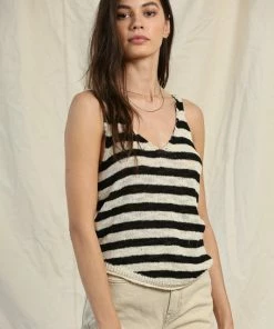 Wanderlust By Abby Knit Stripe Sweater V Neck Sleeveless Top