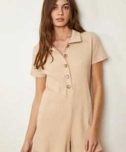 Wanderlust By Abby Knit Collared Button Down Romper