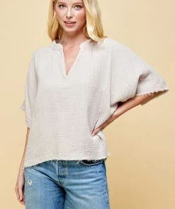 Wanderlust By Abby NEW Light Tan Short Sleeve Top