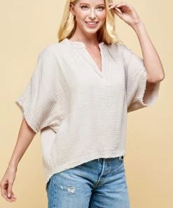 Wanderlust By Abby NEW Light Tan Short Sleeve Top