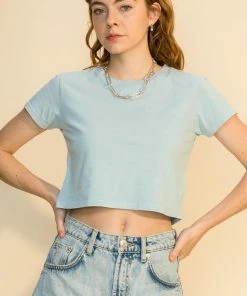 Wanderlust By Abby Vintage Wash Crew Neck Crop Top NEW