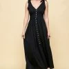 Wanderlust By Abby NEW Black Button Down Maxi Dress