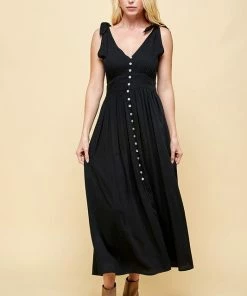 Wanderlust By Abby NEW Black Button Down Maxi Dress