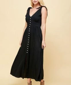 Wanderlust By Abby NEW Black Button Down Maxi Dress