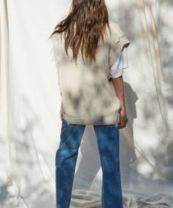 Wanderlust By Abby NEW Beige Knit Sweater Sleeveless V-Neck Tunic Vest