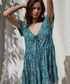 Wanderlust By Abby Teal Jersey Short Sleeve Loose Fit Dress NEW