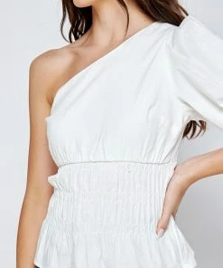 Wanderlust By Abby White One-Shoulder Balloon Sleeve Linen Top NEW 10 Wanderlust By Abby White One-Shoulder Balloon Sleeve Linen Top NEW