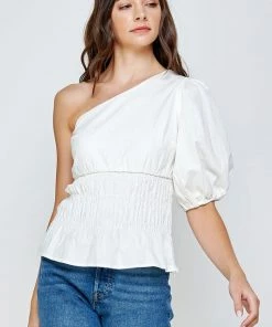 Wanderlust By Abby White One-Shoulder Balloon Sleeve Linen Top NEW 9 Wanderlust By Abby White One-Shoulder Balloon Sleeve Linen Top NEW