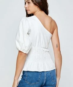 Wanderlust By Abby White One-Shoulder Balloon Sleeve Linen Top NEW 11 Wanderlust By Abby White One-Shoulder Balloon Sleeve Linen Top NEW