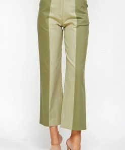 Wanderlust By Abby NEW Sage And Olive Color Block Top Stitch Detail Pants