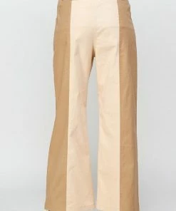 Wanderlust By Abby NEW Sand And Taupe Color Block Top Stitch Detail Pants
