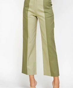 Wanderlust By Abby NEW Sage And Olive Color Block Top Stitch Detail Pants