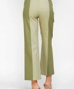 Wanderlust By Abby NEW Sage And Olive Color Block Top Stitch Detail Pants