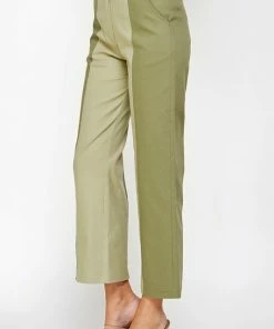 Wanderlust By Abby NEW Sage And Olive Color Block Top Stitch Detail Pants