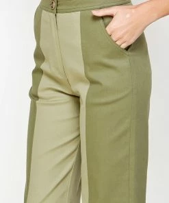 Wanderlust By Abby NEW Sage And Olive Color Block Top Stitch Detail Pants