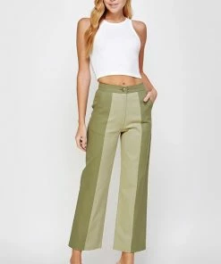 Wanderlust By Abby NEW Sage And Olive Color Block Top Stitch Detail Pants