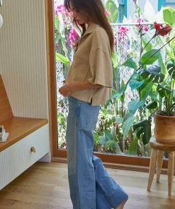 Wanderlust By Abby Knit Hacci Short Sleeve Over-sized Collared Crop Top