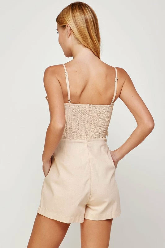 Wanderlust By Abby Oatmeal Front Ruffle Sleeveless Romper NEW 6 Wanderlust By Abby Oatmeal Front Ruffle Sleeveless Romper NEW