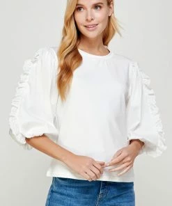Wanderlust By Abby Lace Trim Sleeve Poplin Top NEW