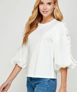 Wanderlust By Abby Lace Trim Sleeve Poplin Top NEW