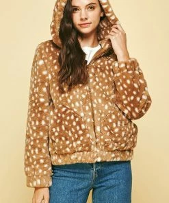 Wanderlust By Abby NEW Fawn Print Fluff Jacket