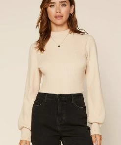 Wanderlust By Abby Long Balloon Sleeve Mock Neck Knit Sweater
